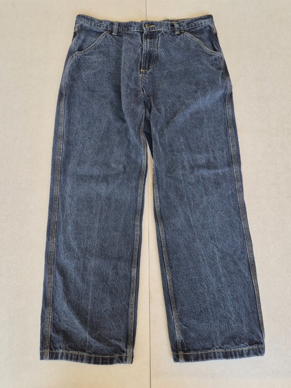 Pass-Port Mens Jeans 34 Dark Wash Baggy Relaxed Skate Denim Embroidered Logo